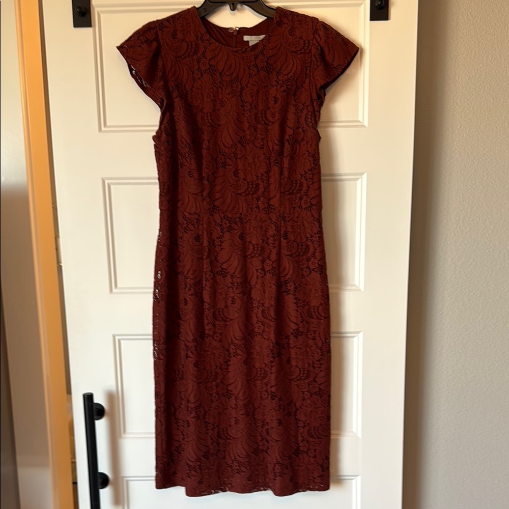 H&M Auburn Lace Midi Dress with Flutter Cap Sleeves